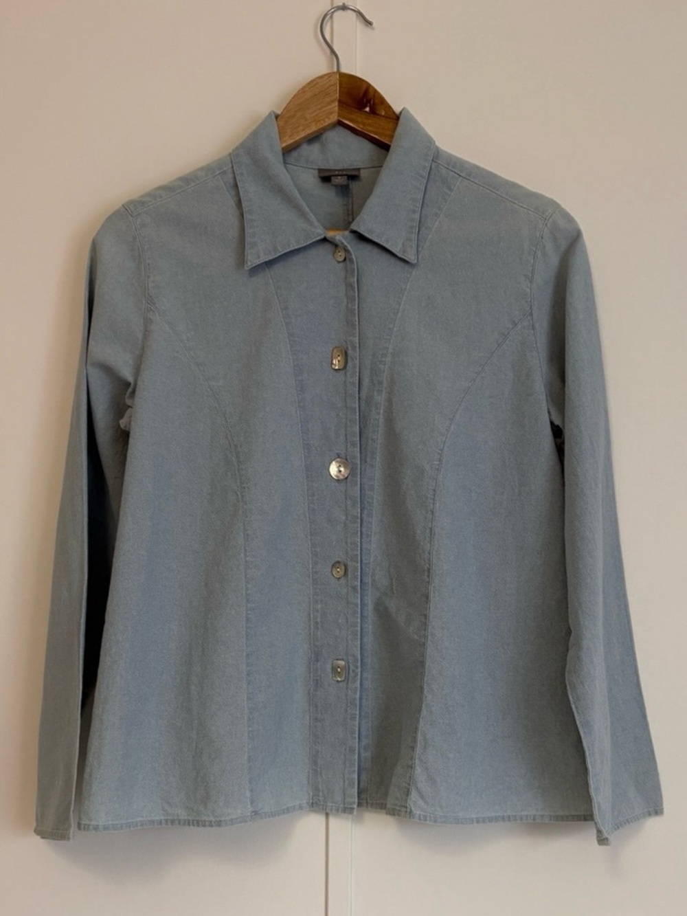 J Jill Light Blue Button-Front Chambray Shirt S